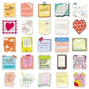 Detailed view of inspirational quote stickers, featuring various cute designs for journal deco.