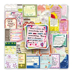 Pack of 50 inspirational English quote stickers for journaling, laptop and water bottle decor.