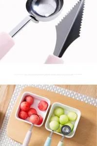 Ensemble cuillère à melon et couteau à sculpture en acier inoxydable pour salade de fruits.