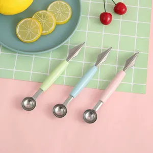 Ensemble cuillère à melon et couteau à sculpture de fruits en acier inoxydable double.