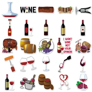 Wine waterproof stickers set, cute cartoon bottle and glass decals for water bottle and luggage.