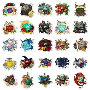 D20 dice stickers set fantasy RPG tabletop game waterproof vinyl laptop decals 50pcs