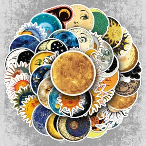 Vintage Fantasy Sun Moon And Stars Waterproof Stickers Aesthetic Retro Celestial Decals For Laptop Phone Journal