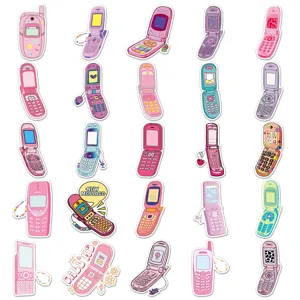 50pcs retro Y2K pink flip phone stickers cute aesthetic DIY waterproof decals for phone case