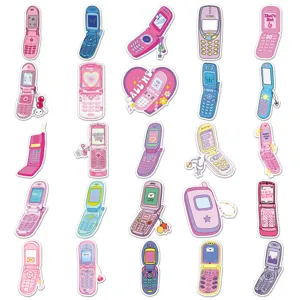 50pcs retro Y2K cartoon flip phone stickers cute aesthetic vinyl decals for phone case