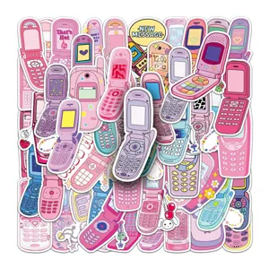 50pcs cute pink retro flip phone stickers Y2K aesthetic waterproof vinyl decal for phone case