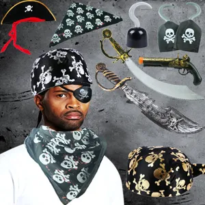 Halloween Pirate Cosplay Accessories Hat Bandana Skull Eye Patch Hook Sword Toy Prop For Carnival Masquerade Party Decor