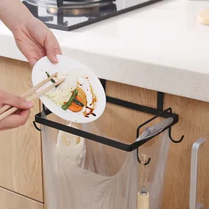 Kitchen hanging trash bag holder, iron punch-free garbage rack for cabinet door storage.