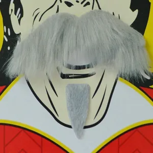 Set di barba finta grigia per costume di festa di Halloween, oggetti di scena cosplay, viso.