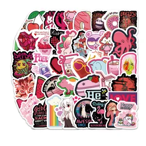 72 Stk. Rosa Ästhetische Graffiti Aufkleber Set Süße Cartoon Wasserdichte Sticker für Laptop