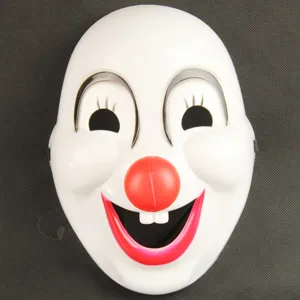 Plastic clown mask with red nose and funny smile, perfect for party costume events and cosplay.