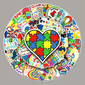 Adesivi Impermeabili per la Sensibilizzazione all'Autismo Carini Decalcomanie a Cuore Puzzle per DIY Custodia per Telefono Valigia Laptop Bagaglio