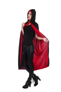 Halloween hooded cloak double layer black and red reversible cape costume for cosplay party.