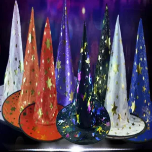 Halloween witch hat colorful star printed party costume accessory performance stage cosplay prop