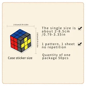 50 pcs autocollants de graffiti étanches cube rubik, autocollants de puzzle colorés DIY.