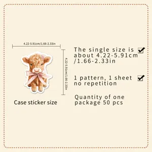 50 Pcs Cute Highland Cow Stickers Waterproof Vinyl Decals for Laptop Luggage Water Bottle
