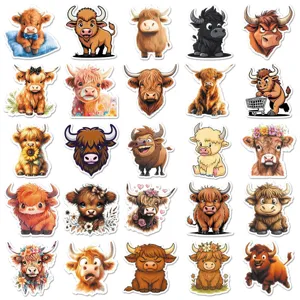 Cute highland cow stickers pack waterproof vinyl cartoon animal decals for laptop luggage