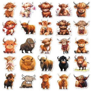 Cute Highland cow stickers aesthetic cartoon waterproof vinyl decals for laptop and luggage