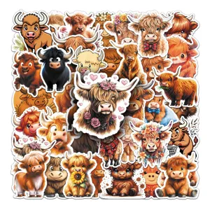 50pcs cute cartoon highland cow stickers waterproof decorative decal pack for laptop luggage