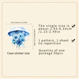 Waterproof blue garden floral decorative stickers, 50pcs non-repeating stickers for cup.