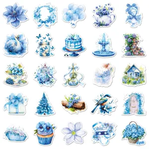 Blue watercolor floral stickers aesthetic waterproof journaling stickers for scrapbooking laptop