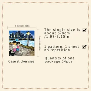 54pcs cute aesthetic graffiti stickers, single size 5-8cm, ideal for phone case decoration.