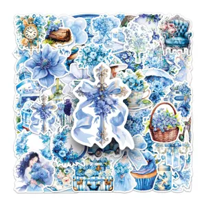 Blue garden aesthetic floral stickers waterproof vintage decorative decals for scrapbooking pack