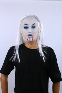 Scary Halloween Zombie Mask with White Hair Creepy Ghost Witch Cosplay Party Prop