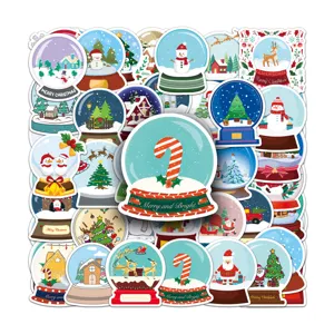 51 Stk. Weihnachten Schneekugel Aufkleber Set, süße Cartoon Vinyl Sticker für Tasse Laptop.