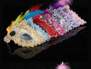 Lace feather masquerade mask, carnival party Venice eye mask, multi-color costume props.