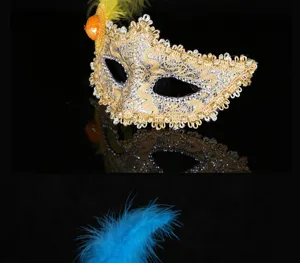 Masquerade mask gold silver lace venetian party feather mask hallowmas costume prop accessory