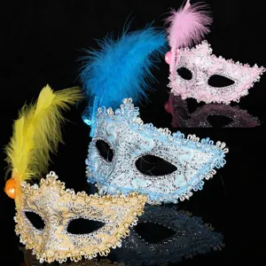 Venice Masquerade Mask With Lace And Feathers For Halloween Party Princess Style Women Cosplay Costume Accessory