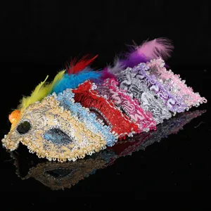 Halloween masquerade lace feather mask party princess venice costume dress up eye mask props