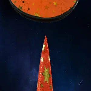 Halloween red witch hat with gold stars, magic wizard cap for party and stage props.