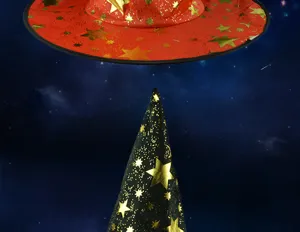 Halloween witch hat detail showing starry pattern and pointed design for party performance.