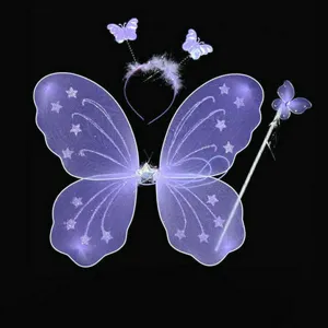 Set di ali da fata farfalla viola con bacchetta magica e cerchietto per festa in costume