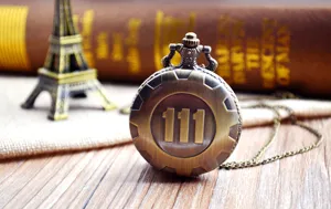 Vintage bronze quartz pocket watch with gear design and 111 relief, detailed close-up shot.