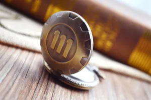 Detailed view of a vintage bronze quartz pocket watch with embossed number 111 design.
