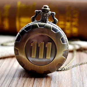 Vintage bronze quartz pocket watch with 111 gear design, retro necklace watch for men and gifts.