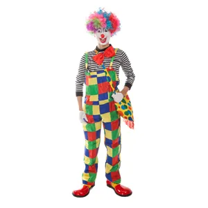 Ensemble de costume de clown coloré pour fête cosplay adulte et enfant avec perruque et masque.