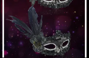 Black feather masquerade mask with sequins and lace embroidery for party Halloween dress up.
