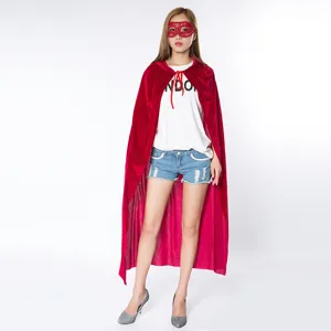 Halloween red velvet hooded cloak costume for women adult cosplay party dress up long cape new