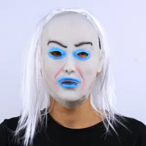 Halloween Horror Scary Ghost Mask Latex White Hair Witch Zombie Face Creepy Cosplay Party Prop Mask For Festival Decoration
