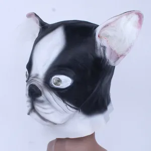 Funny latex animal mask black and white dog headgear for Halloween party costume events.
