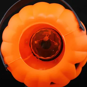 Halloween LED pumpkin bucket detail, glowing orange lantern prop for party decor