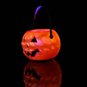 Halloween glowing pumpkin bucket candy container portable plastic jack-o-lantern party prop detail