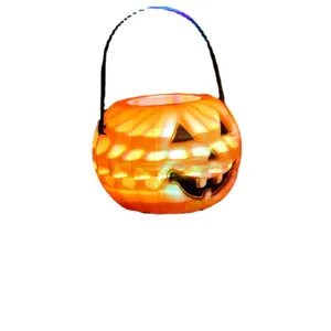 Halloween glowing pumpkin bucket candy container portable jack-o'-lantern party decor prop