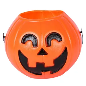 Halloween orange plastic pumpkin bucket candy container for party decoration props festival supplies