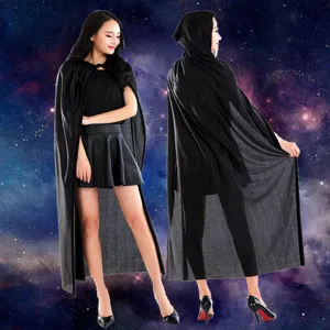 Black hooded cloak cape for adults Halloween cosplay stage performance costume and dress up.