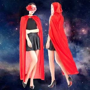 Adult red hooded cape costume for Halloween cosplay, stage performance, and dress up parties.